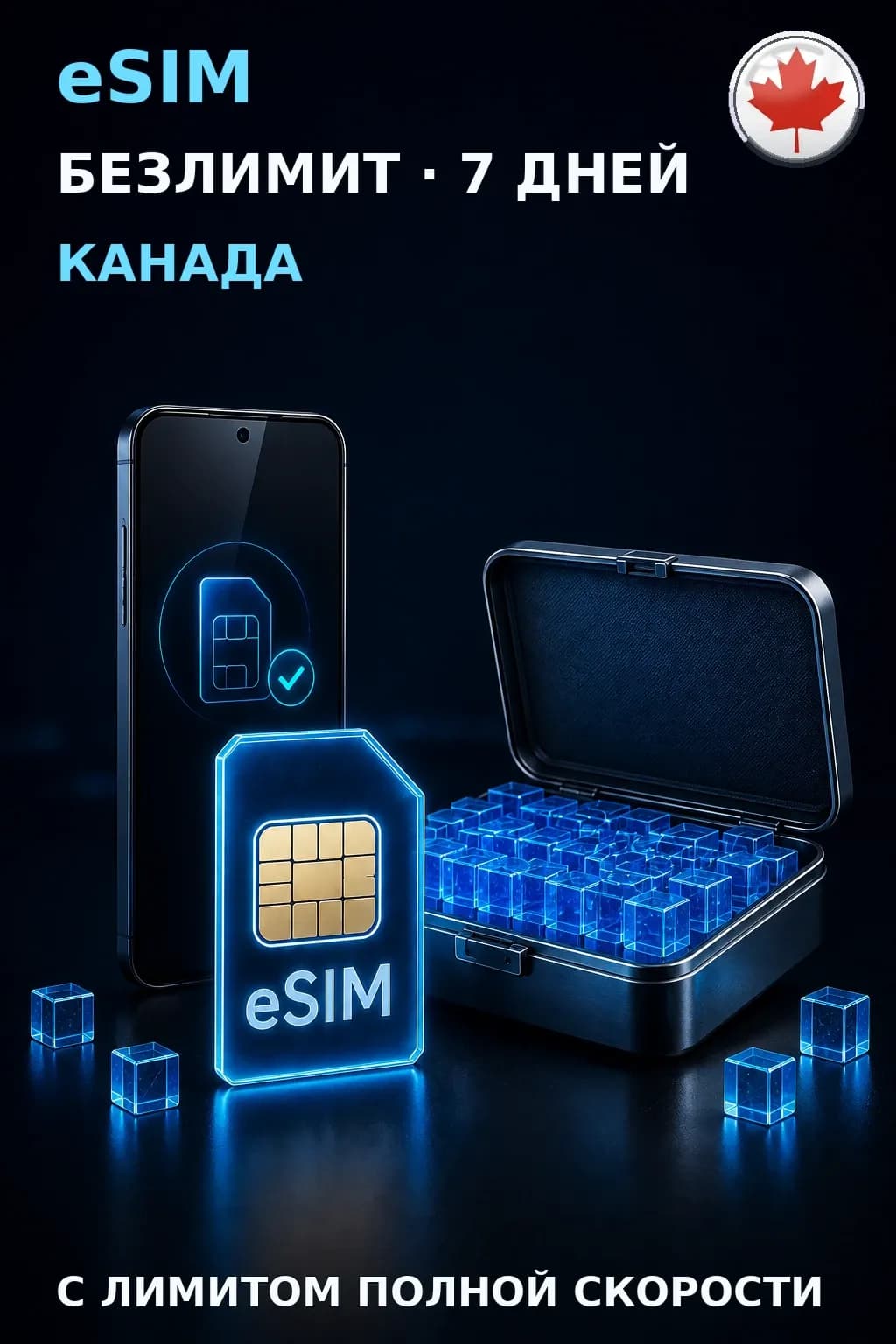 eSIM Канада — БЕЗЛИМИТ, 7 дней — интернет