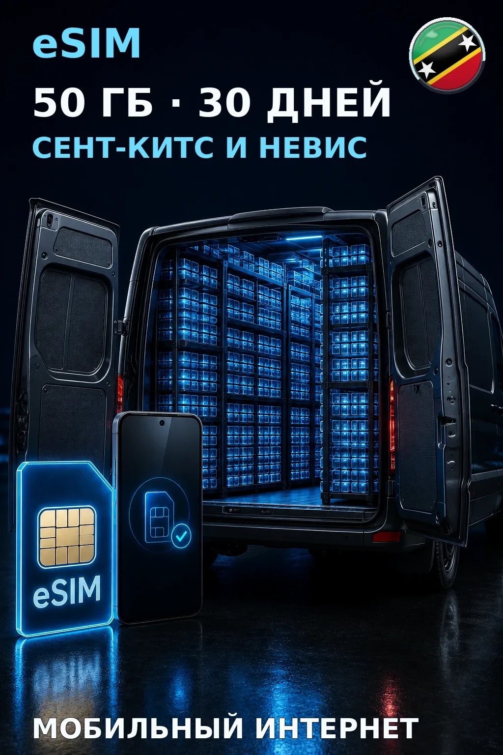 eSIM Сент-Китс и Невис — 50 ГБ, 30 дней — интернет