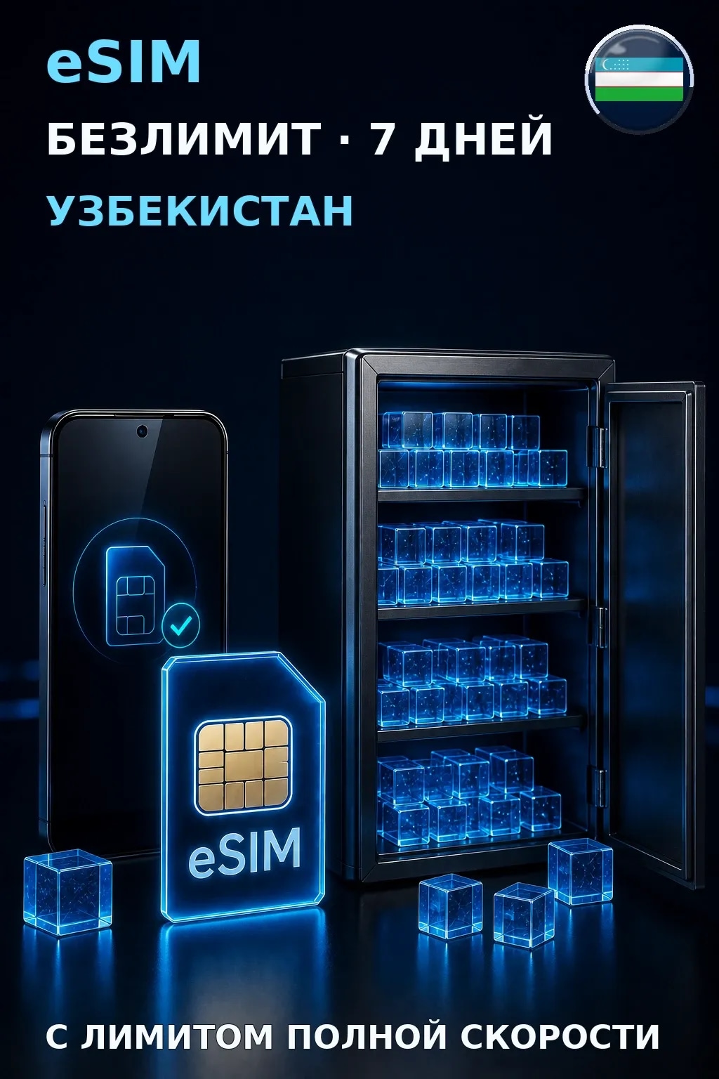 eSIM Узбекистан — БЕЗЛИМИТ, 7 дней — интернет