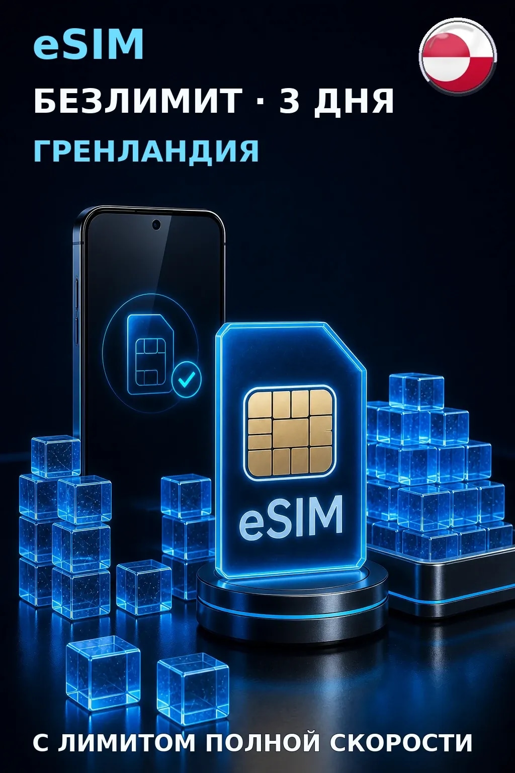 eSIM Гренландия — БЕЗЛИМИТ, 3 дня — интернет