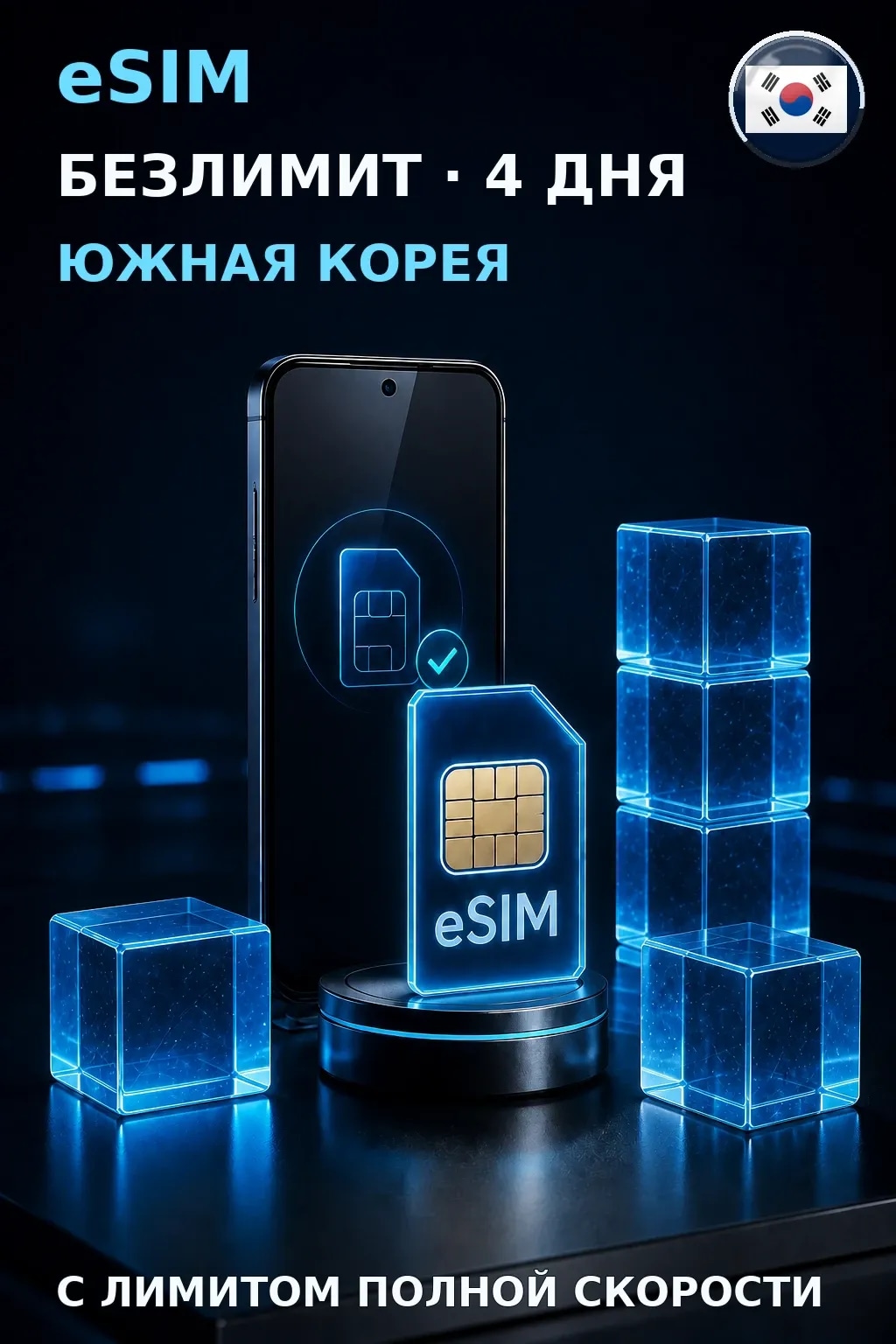 eSIM Южная Корея — БЕЗЛИМИТ, 4 дня — интернет