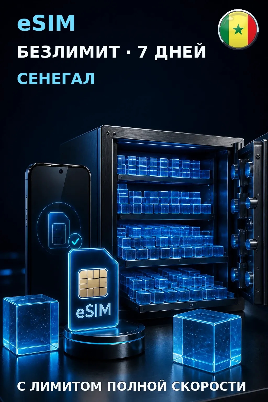 eSIM Сенегал — БЕЗЛИМИТ, 7 дней — интернет