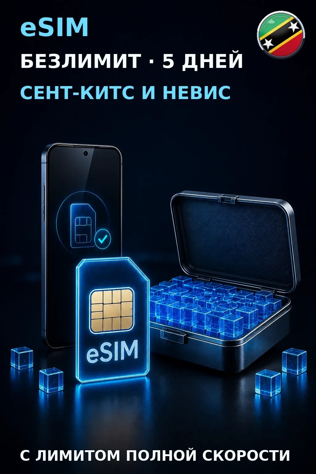 eSIM Сент-Китс и Невис — БЕЗЛИМИТ, 5 дней — интернет