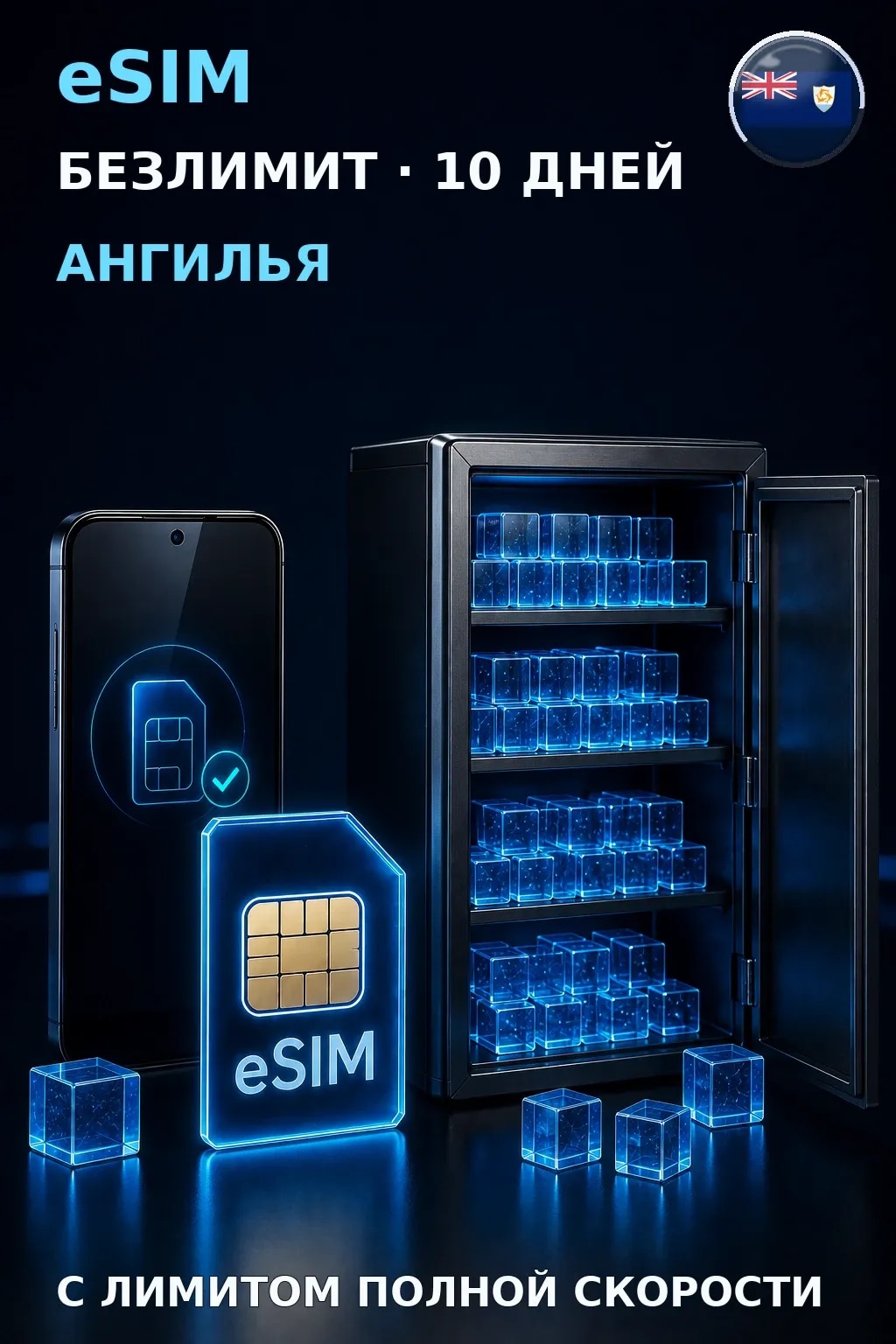 eSIM Ангилья — БЕЗЛИМИТ, 10 дней — интернет