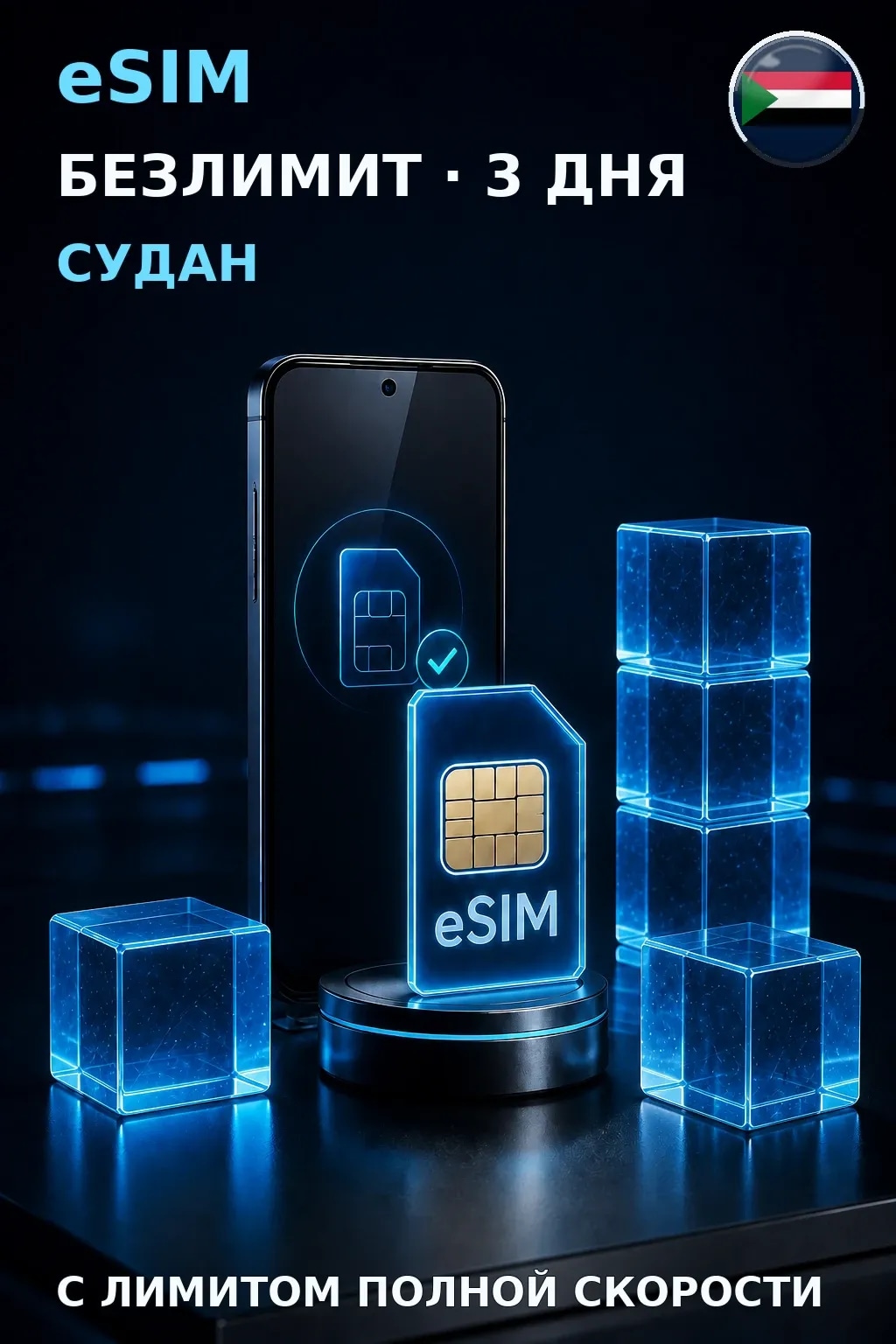 eSIM Судан — БЕЗЛИМИТ, 3 дня — интернет